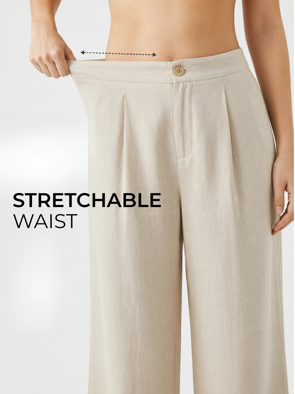 Pleated Wide-Leg Linen Trousers | Stretchable Waist | Breathable Fabric