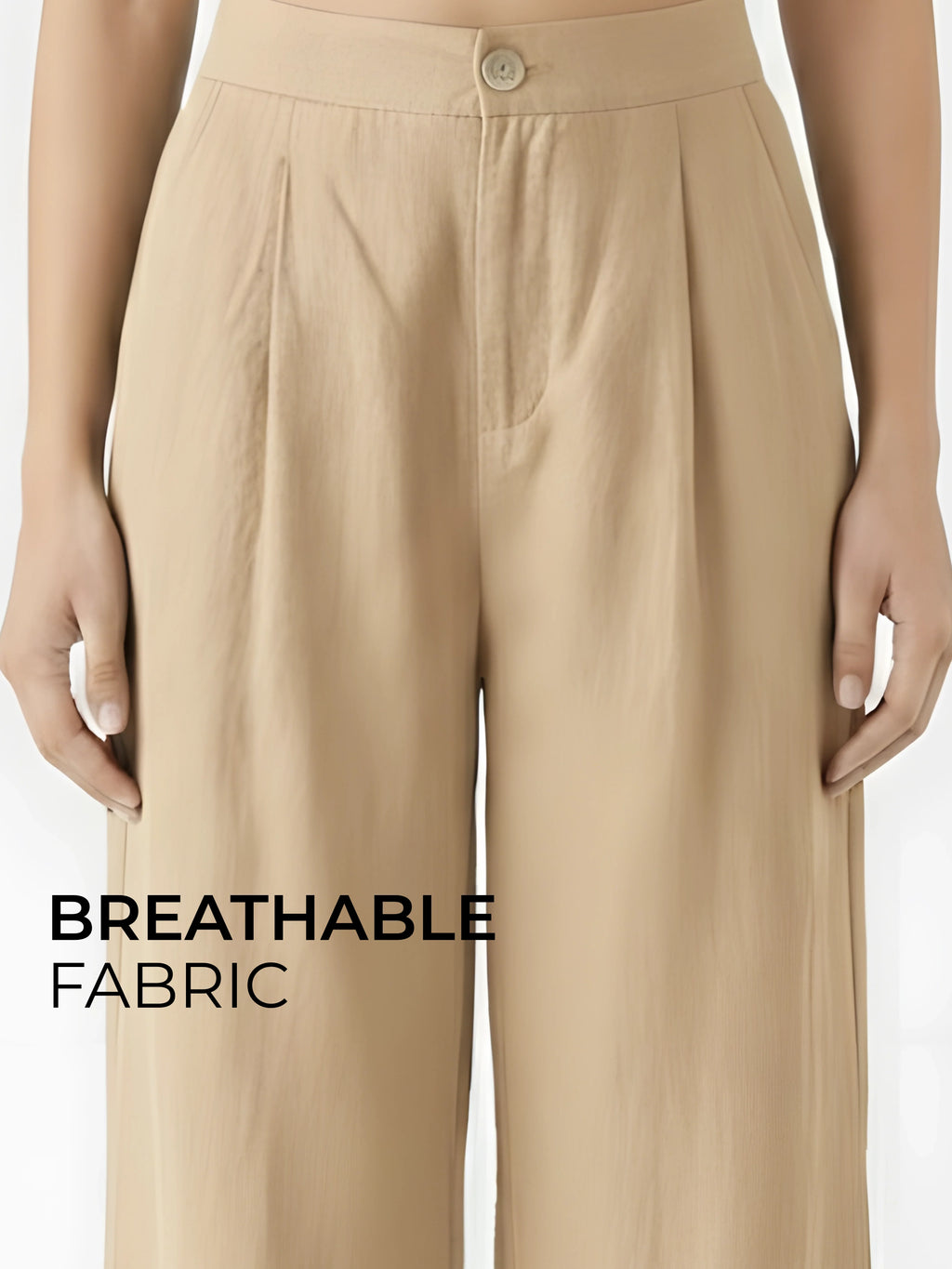 Pleated Wide-Leg Linen Trousers | Stretchable Waist | Breathable Fabric