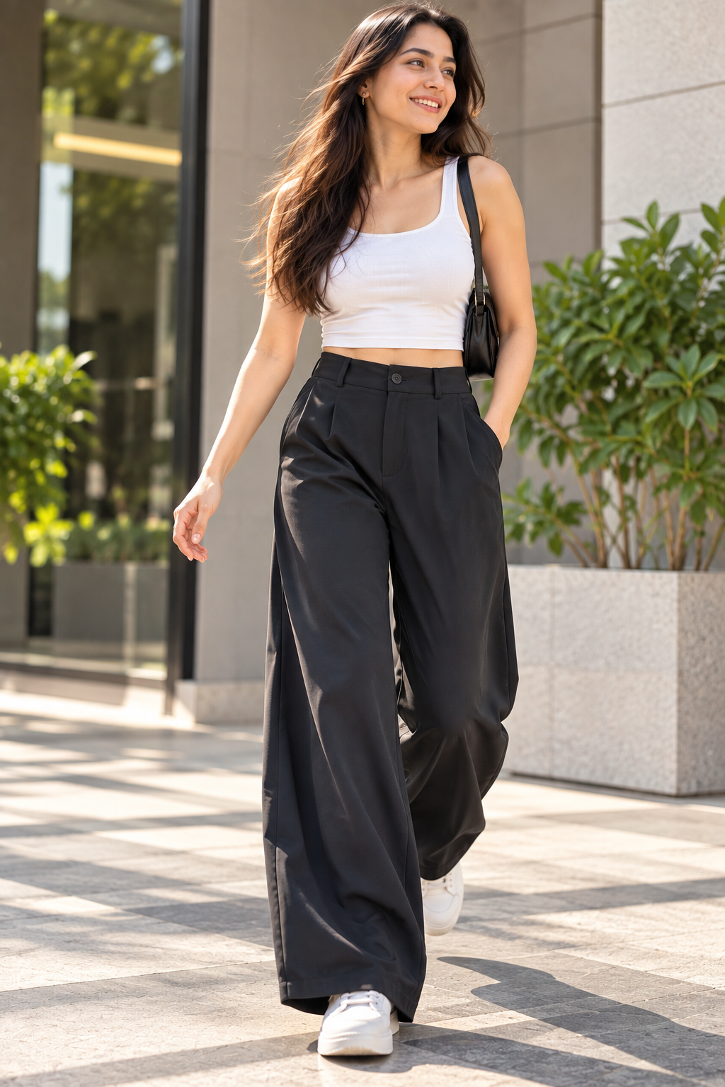 Pleated Wide-Leg Linen Trousers | Stretchable Waist | Breathable Fabric